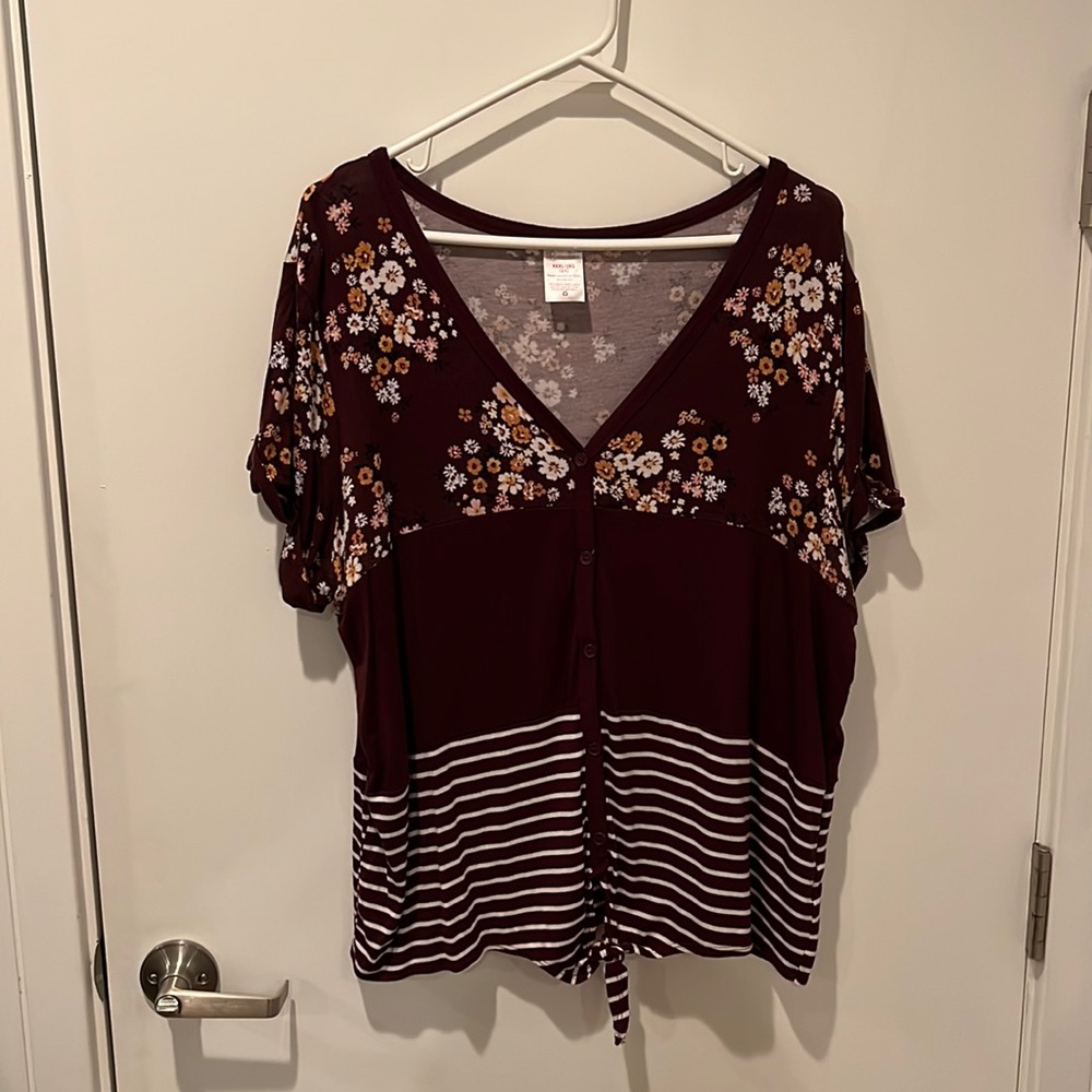 Floral/ striped Maroon shirt
